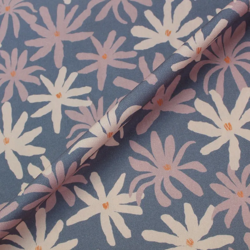 Wide Width Cotton Poplin - Star Fish Floral - Blue Grey