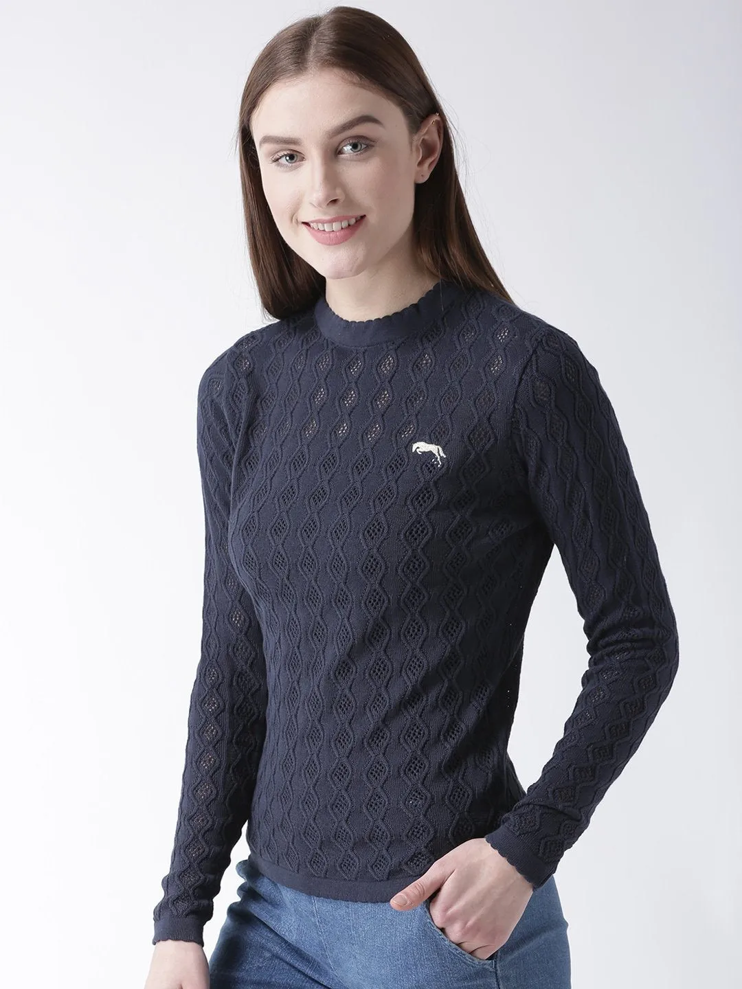 Women Cotton Casual Long Sleeve  Navy Winter Sweaters